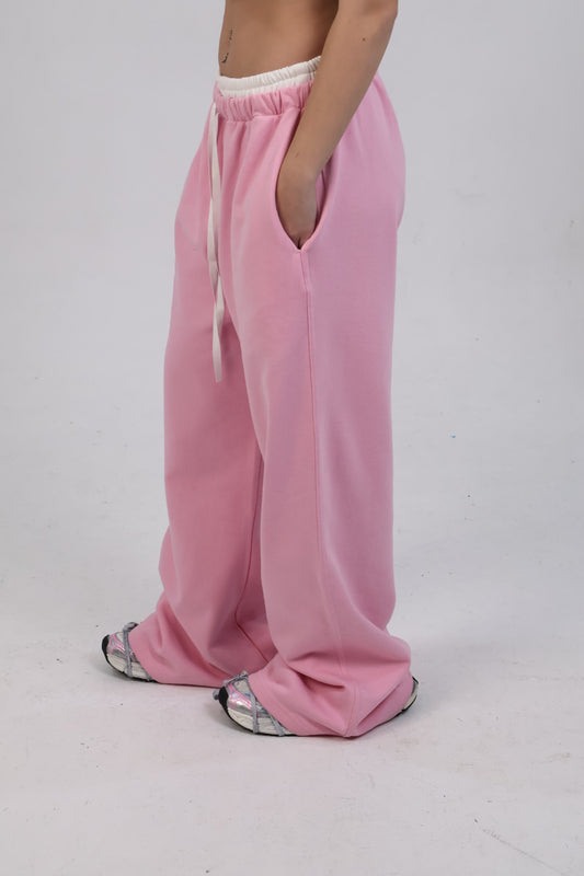 Baby pink Super Wide Leg Boxer-Pants.