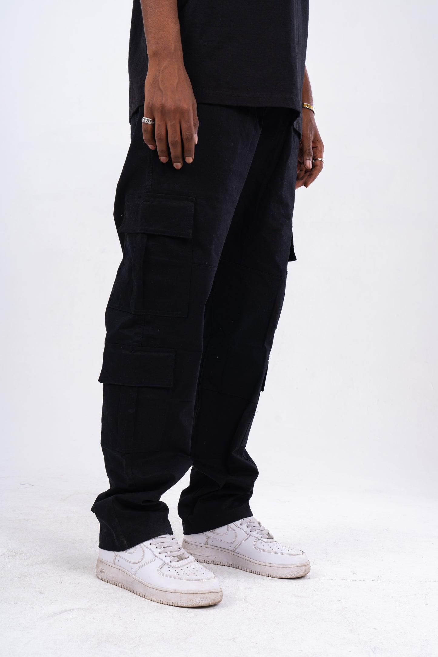 Black Strapped Cargo Pants