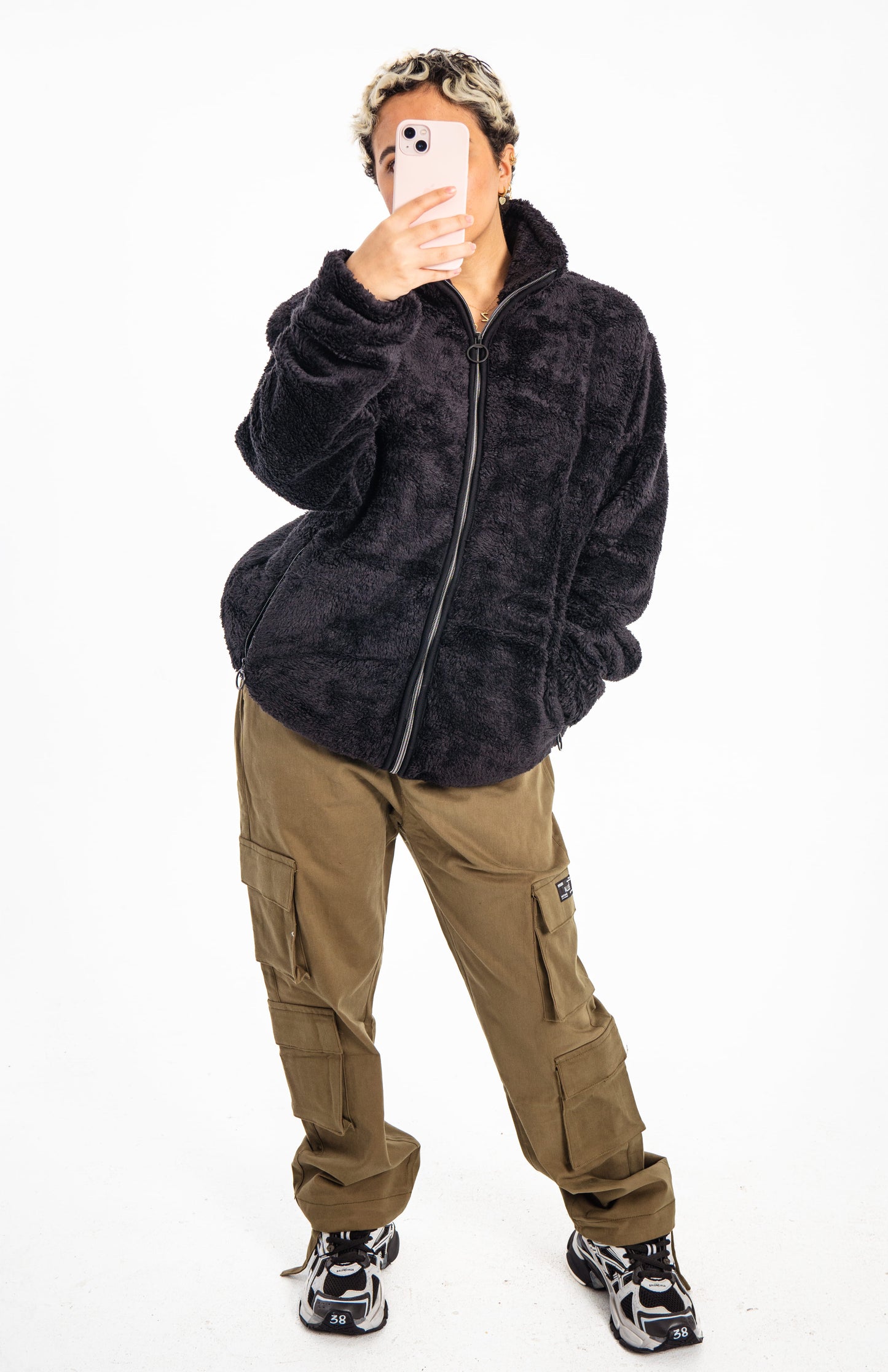 Black Teddy Fleece Unisex Zipper Jacket