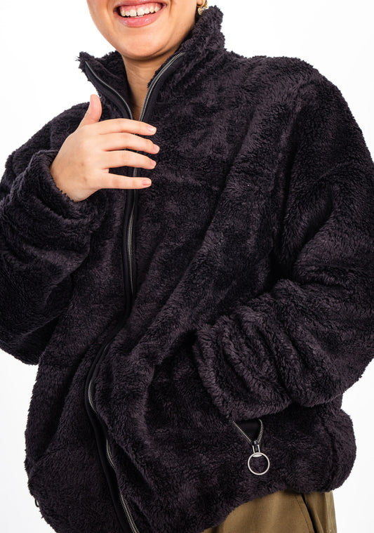 Black Teddy Fleece Unisex Zipper Jacket