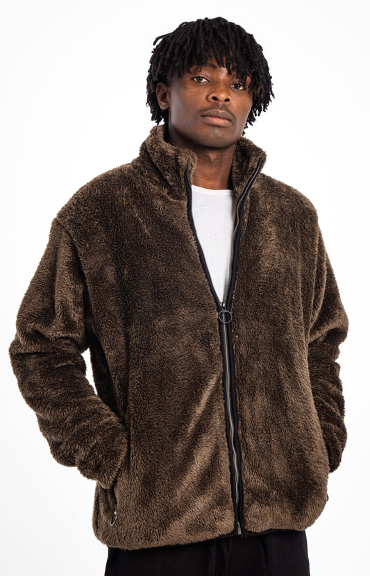 Olive Teddy Fleece Unisex Zipper Jacket