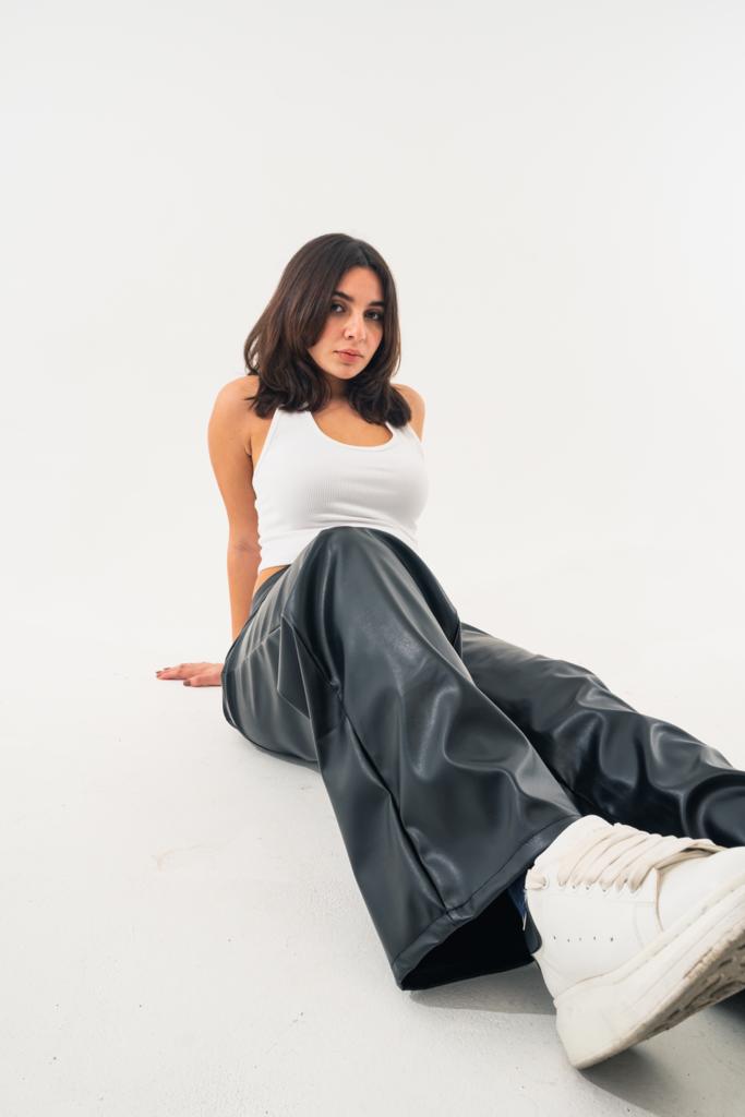 High Waist Leather Wide Leg Pants