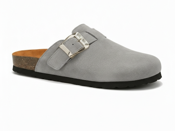 Grey uni-sex clogs.