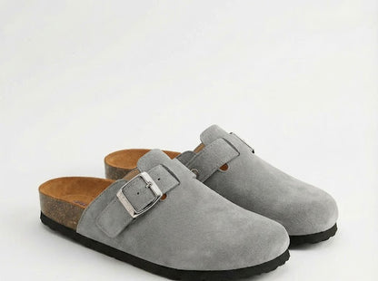 Grey uni-sex clogs.
