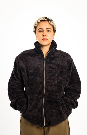 Black Teddy Fleece Unisex Zipper Jacket