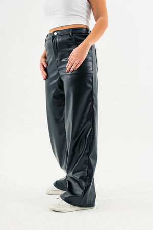 High Waist Leather Wide Leg Pants