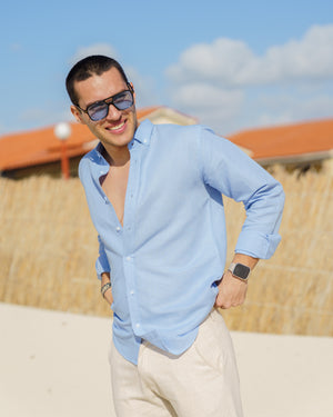 Blue linen shirt